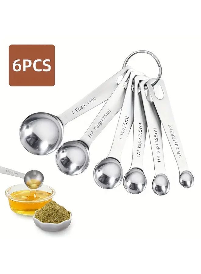 6 Piece Stainless Steel Measuring Spoons Set Metric And Imperial Units - Image 1